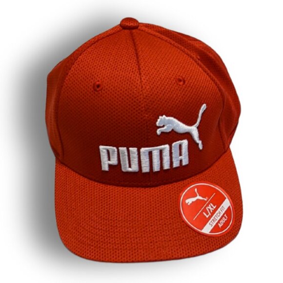 PUMA Red Baseball Cap L/XL Stretch Fit Adjustable Mesh Hat New with Tags - Picture 1 of 3